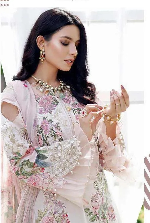 Pakistani Style Unstitched Light Pink Lawn Cotton Suit