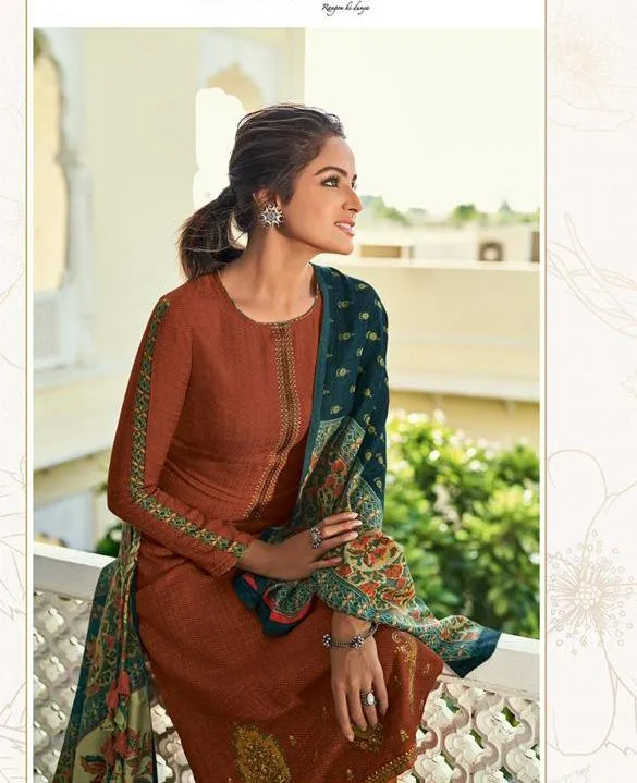 Pashmina Orange Salwar suit Dress Material for Woman with Embroidery