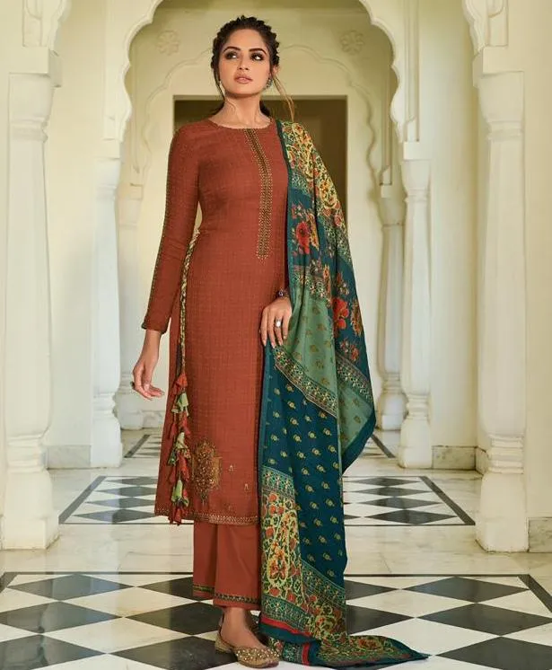 Pashmina Orange Salwar suit Dress Material for Woman with Embroidery