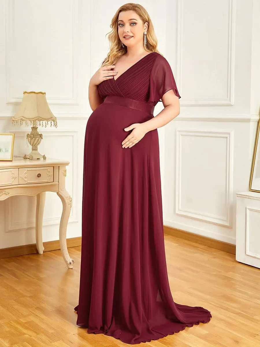 Plus Size Ruffle Sleeve Floor-Length Formal Maternity Dress