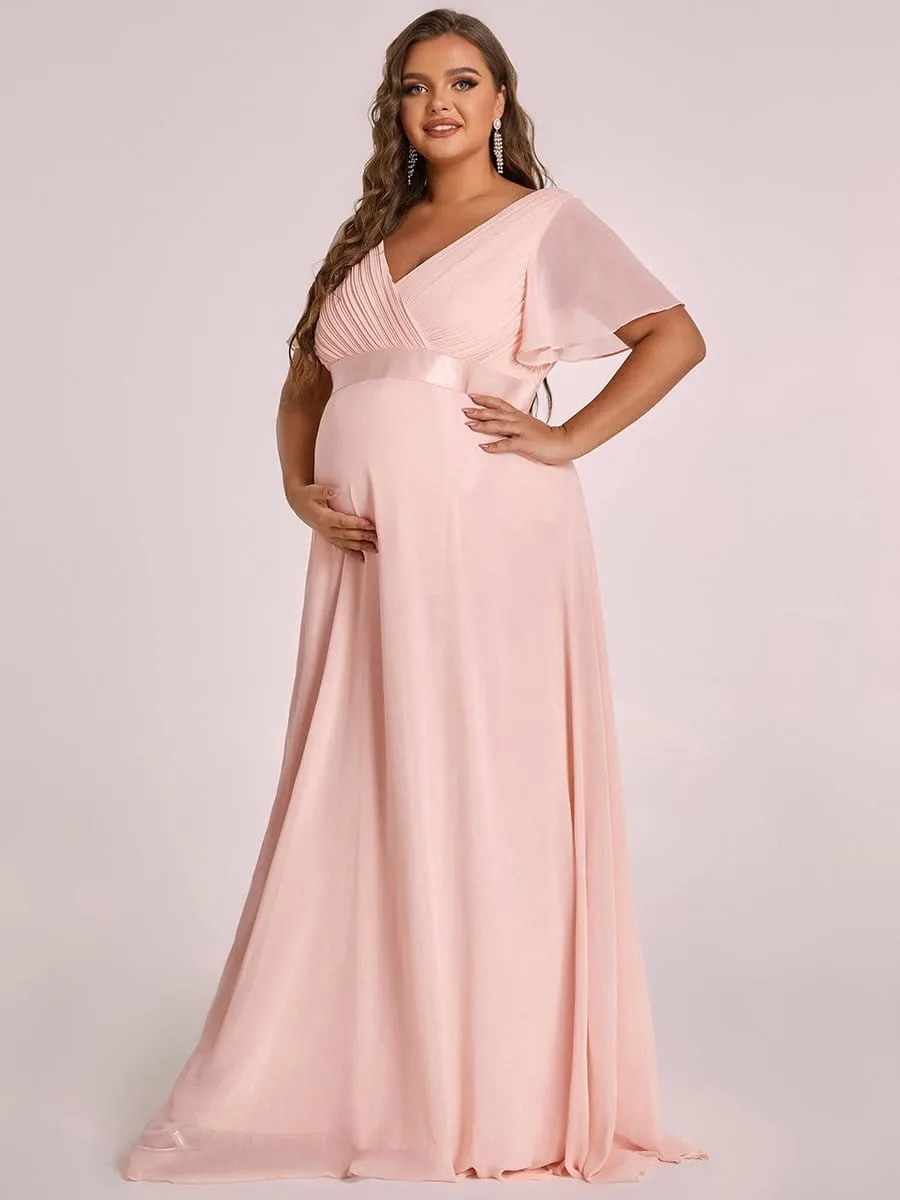 Plus Size Ruffle Sleeve Floor-Length Formal Maternity Dress