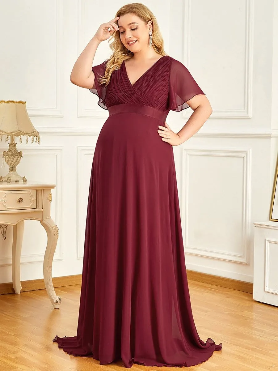 Plus Size Ruffle Sleeve Floor-Length Formal Maternity Dress