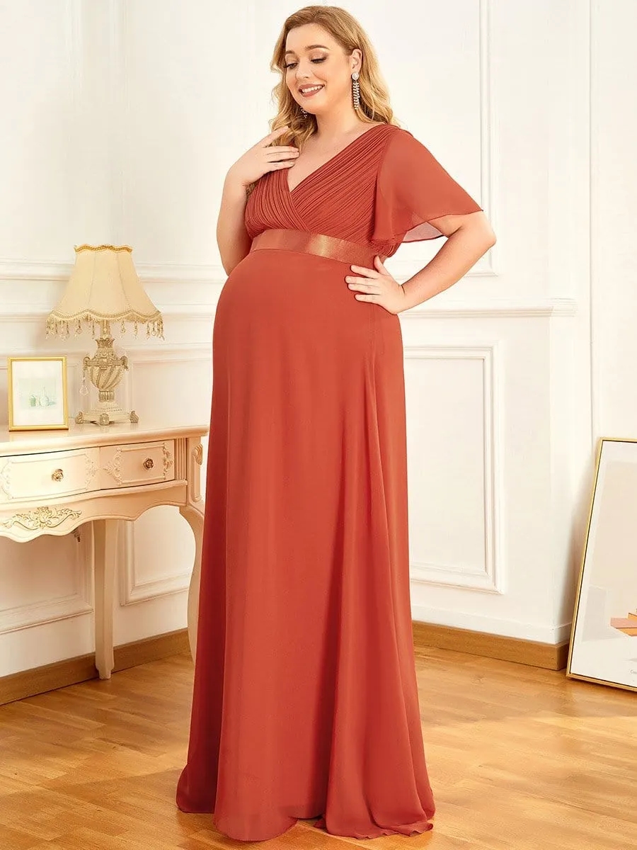 Plus Size Ruffle Sleeve Floor-Length Formal Maternity Dress