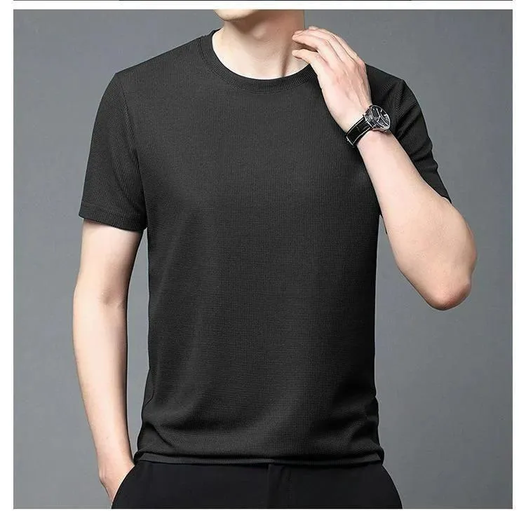 Polyester Stretchable Solid Half Sleeves Mens Round Neck T-Shirt Pack Of 5