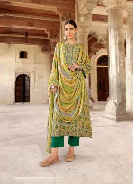 Printed Pashmina Green Winter Unstitched Ladies Suits material