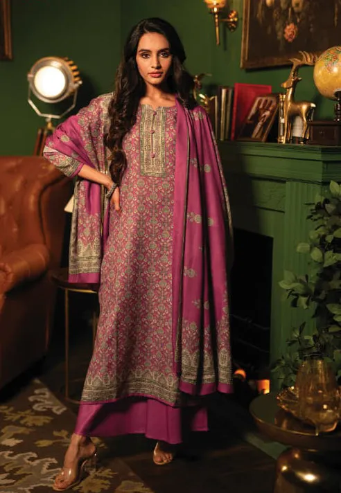 Rivaa Pink Unstitched Pashmina Winter Suits Dress Material for Women