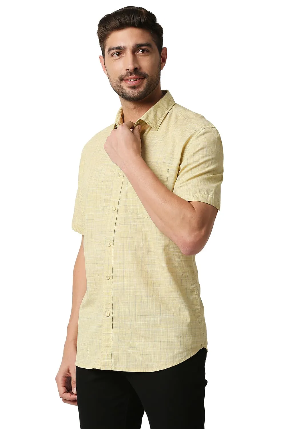 Slim Fit Slub Checks Halfsleeves Shirt