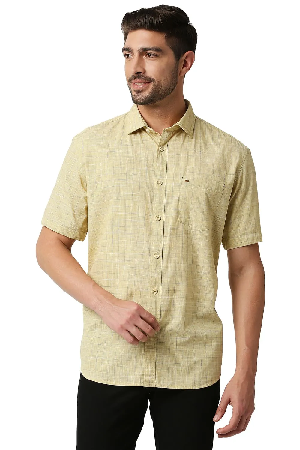 Slim Fit Slub Checks Halfsleeves Shirt