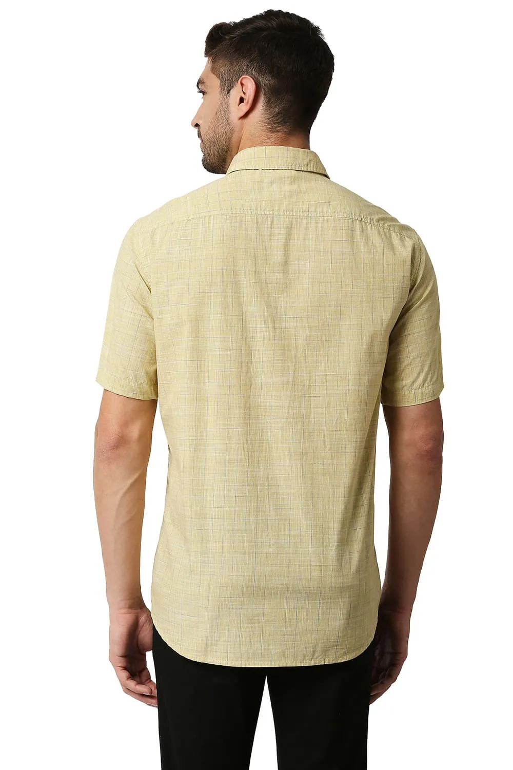 Slim Fit Slub Checks Halfsleeves Shirt