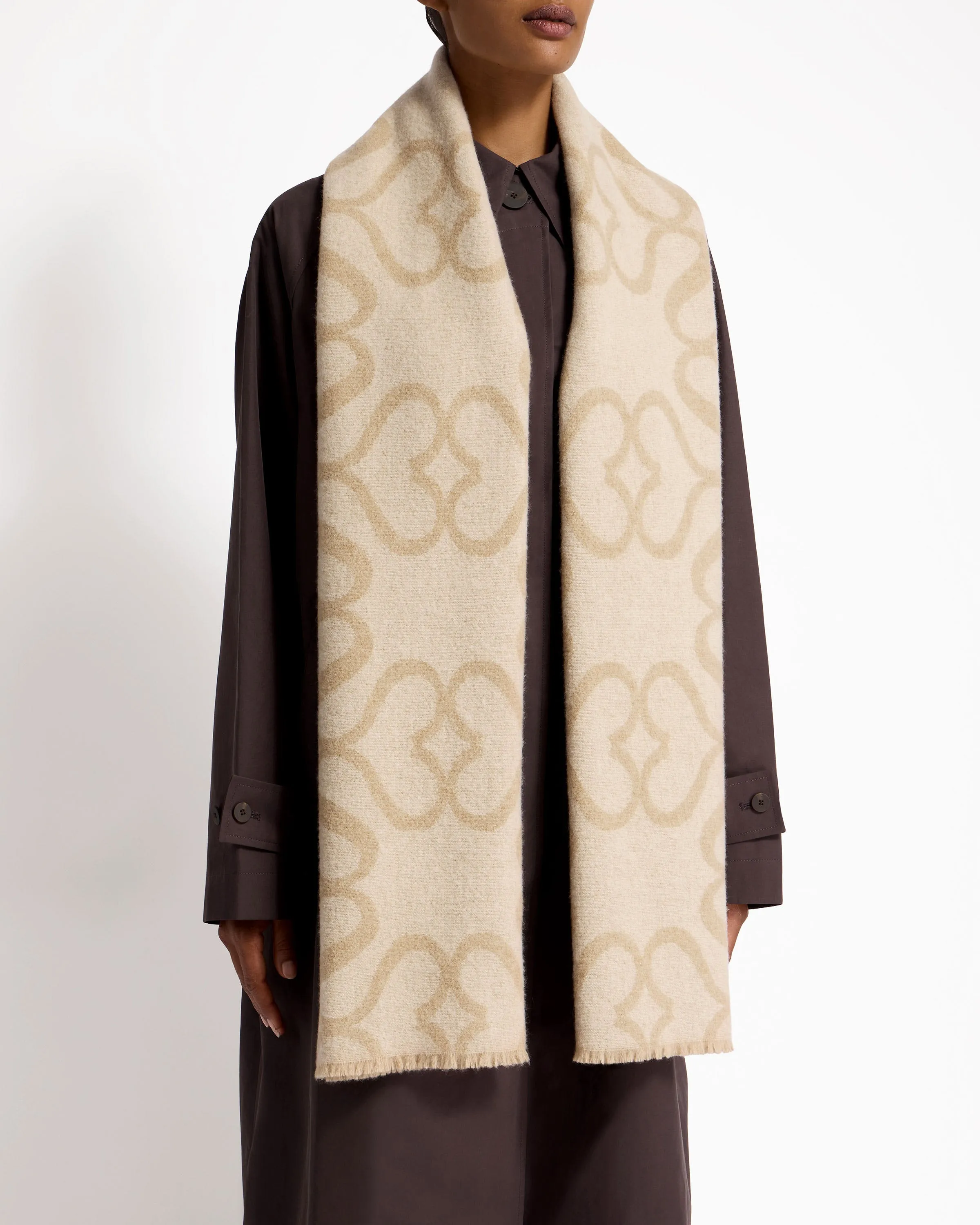 Strathberry Monogram Cashmere Wool Scarf - Latte/Vanilla