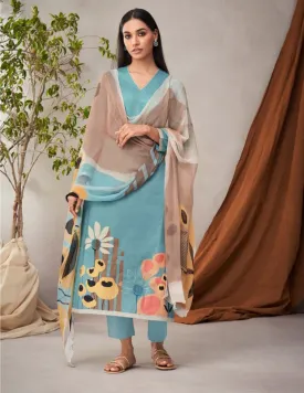 Sudriti Sahiba Blue Unstitched Pure Cotton Suits