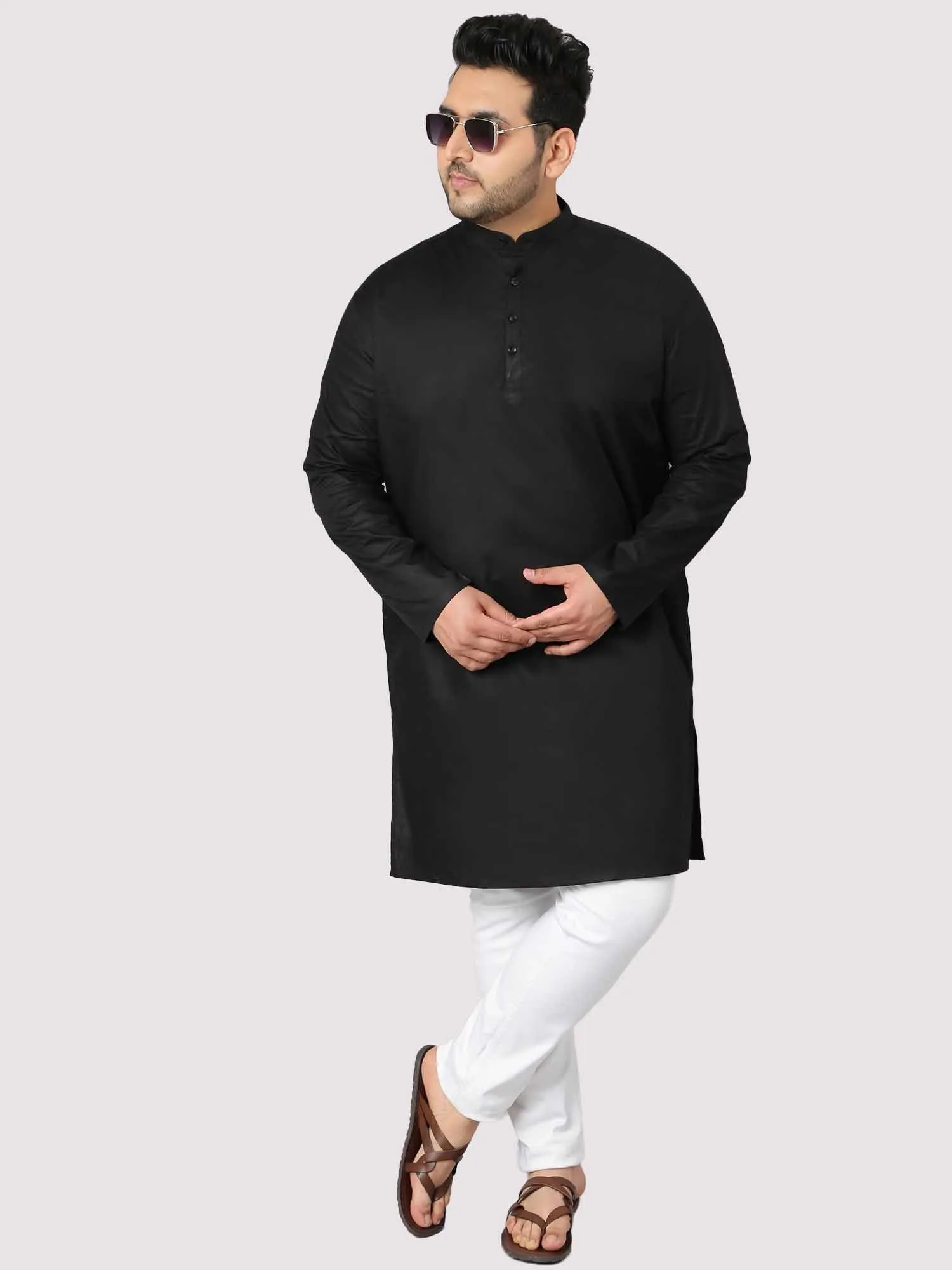 The Hailing Mystery Solid Black Kurta Men's Plus Size