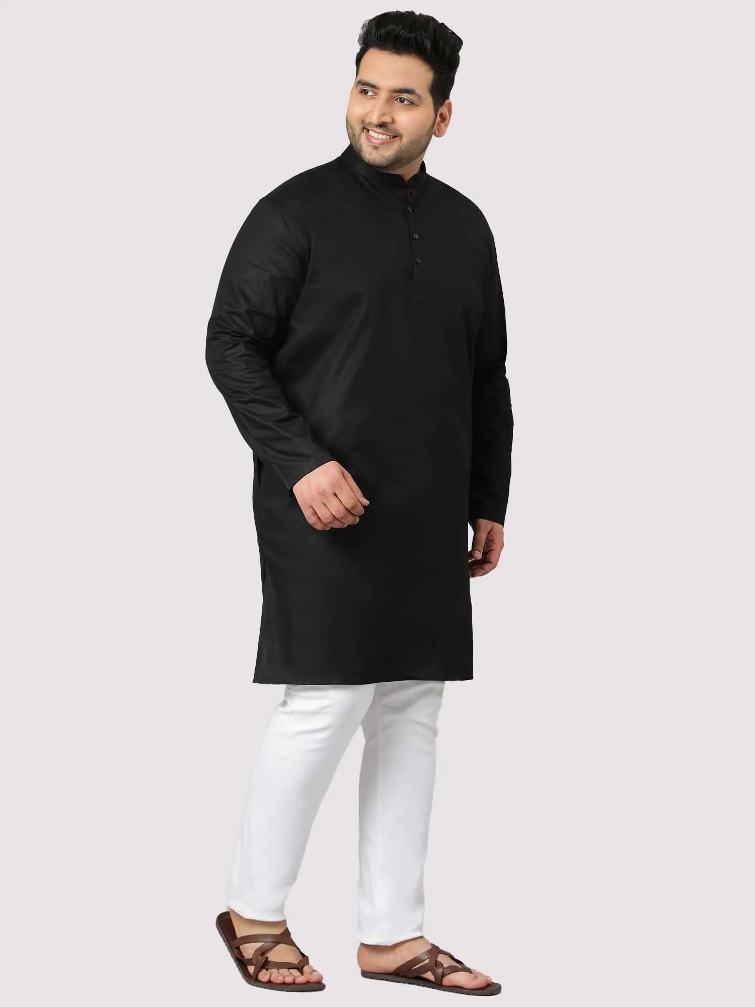 The Hailing Mystery Solid Black Kurta Men's Plus Size