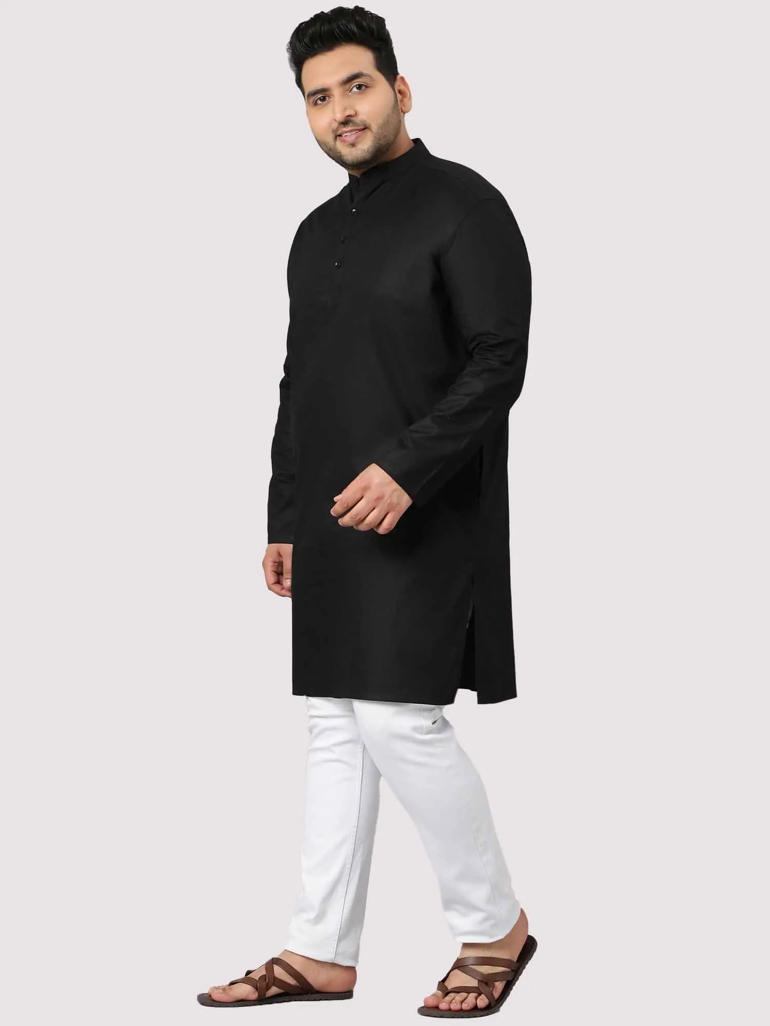 The Hailing Mystery Solid Black Kurta Men's Plus Size