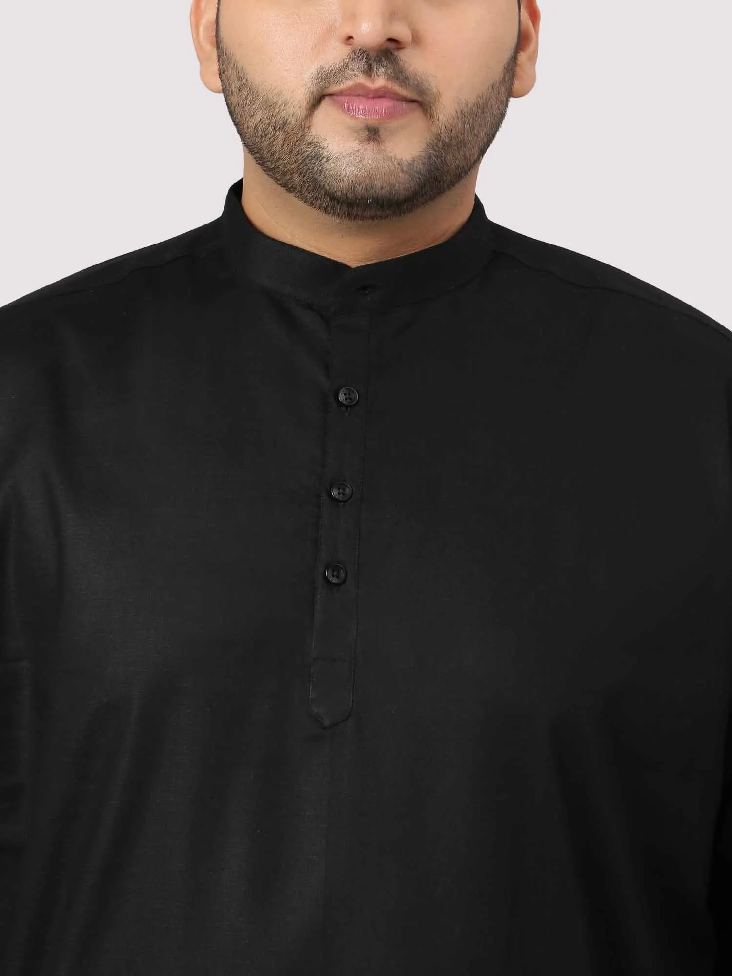 The Hailing Mystery Solid Black Kurta Men's Plus Size