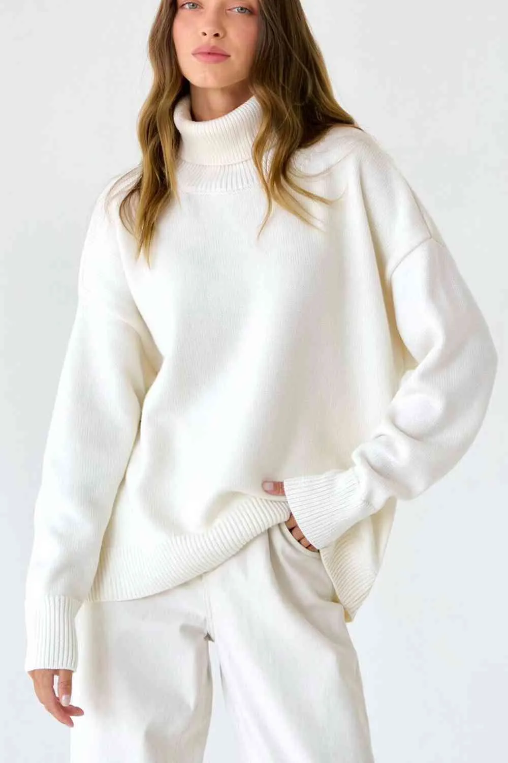 Turtle Neck Dropped Shoulder Sweater