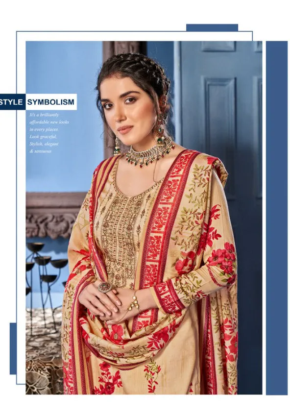 Unstitched Beige Salwar Suit Dress Material With Cotton dupatta