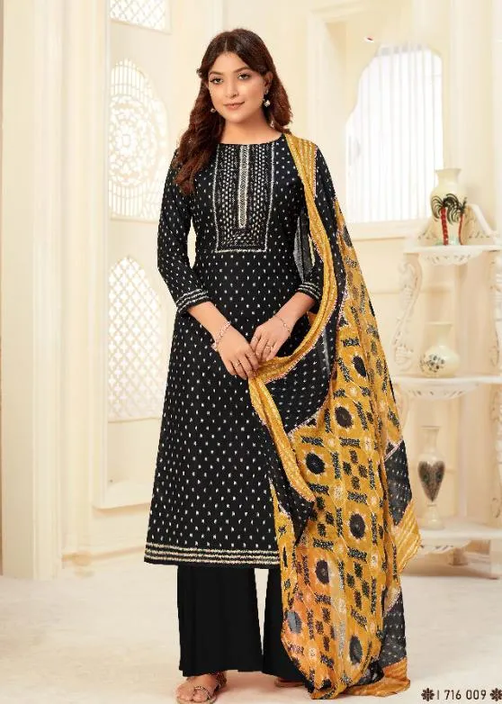 Unstitched Black Salwar Suits Material with Chiffon Dupatta for Woman