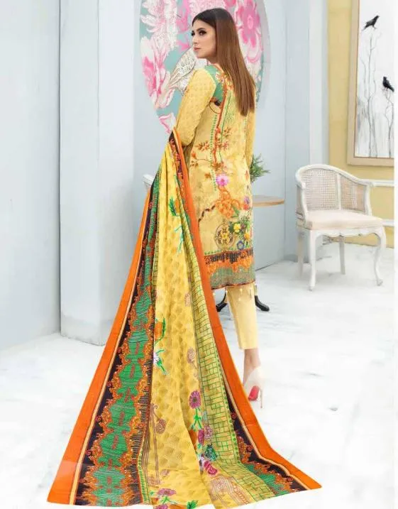 Unstitched Cotton Yellow Salwar Suit Pakistani Dress Material