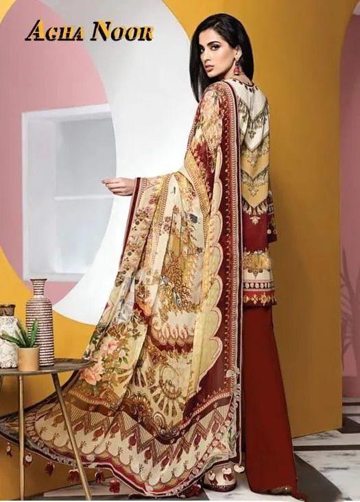 Unstitched Maroon Pakistani Lawn Cotton Salwar Suits for Women