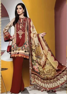 Unstitched Maroon Pakistani Lawn Cotton Salwar Suits for Women