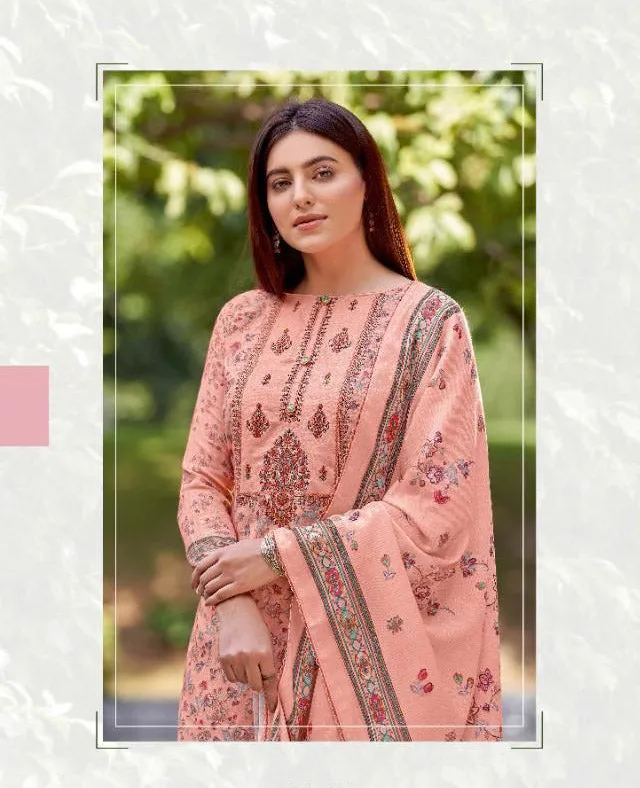 Unstitched Printed Women Pink Cotton Suits With Self Embroidery