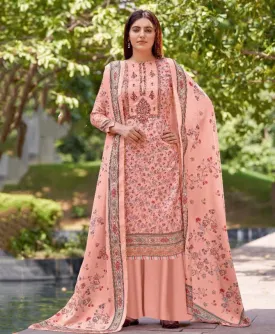 Unstitched Printed Women Pink Cotton Suits With Self Embroidery