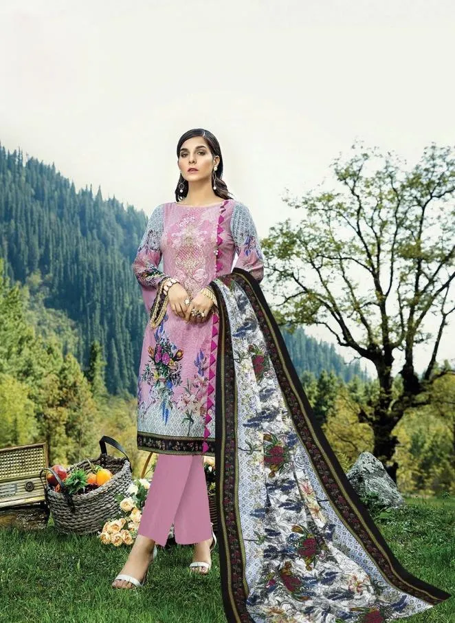 Unstitched Women Pure Pink Cotton Suits with Dupatta