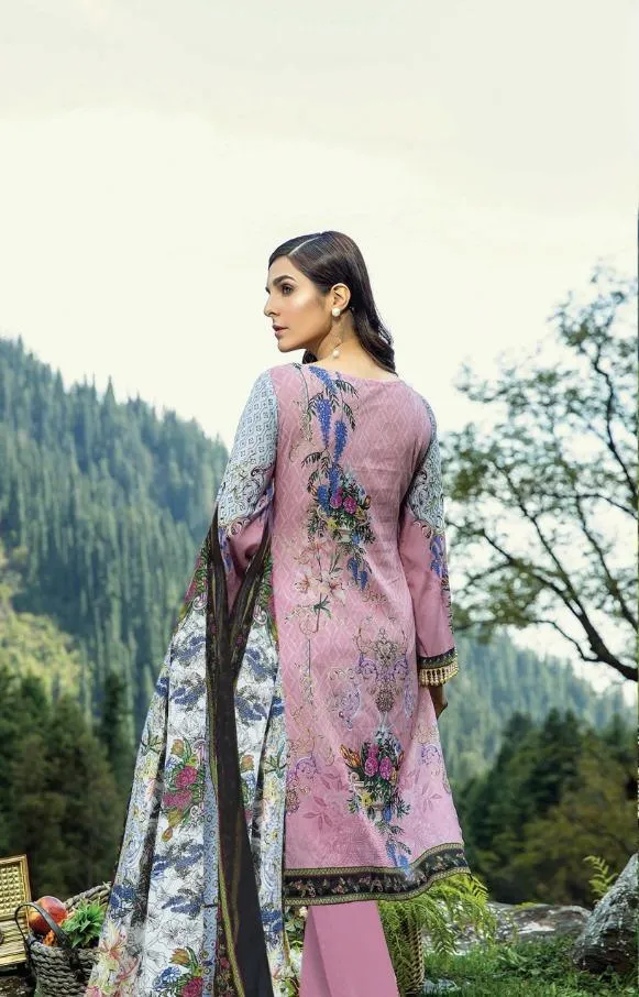 Unstitched Women Pure Pink Cotton Suits with Dupatta