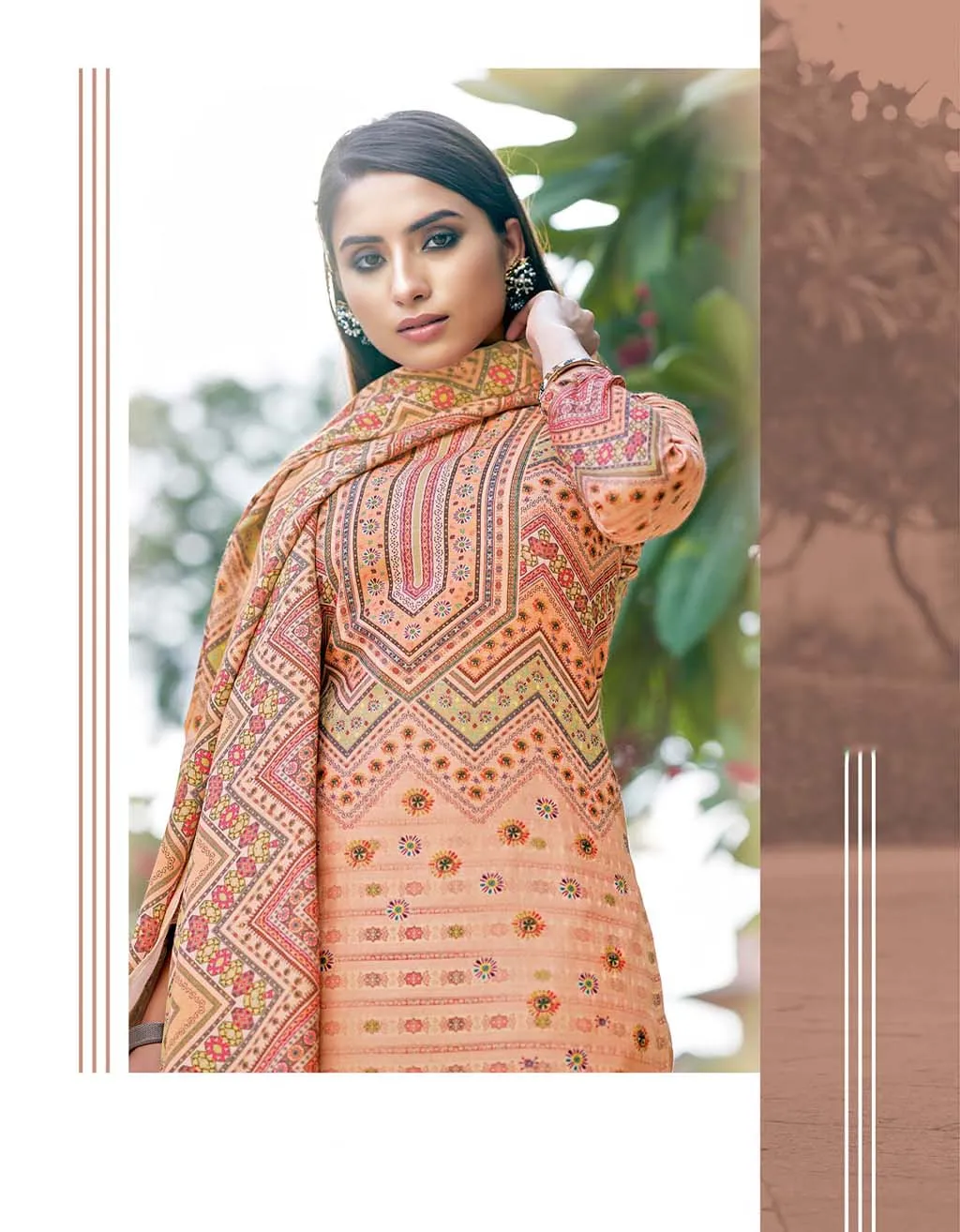 Unstitched Wool Pashmina Light Orange Winter Women Suits Set