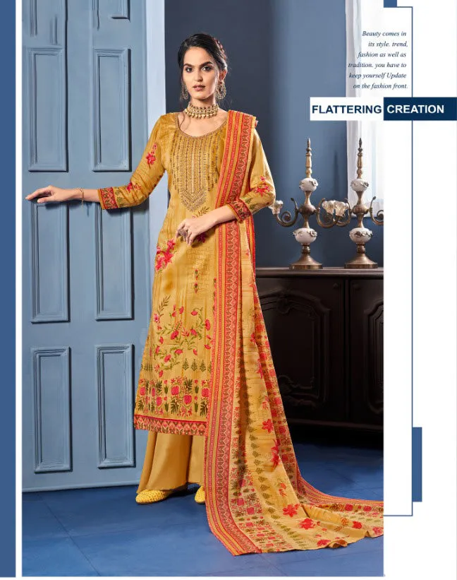 Unstitched Yellow Salwar Suit Dress Material With Cotton dupatta