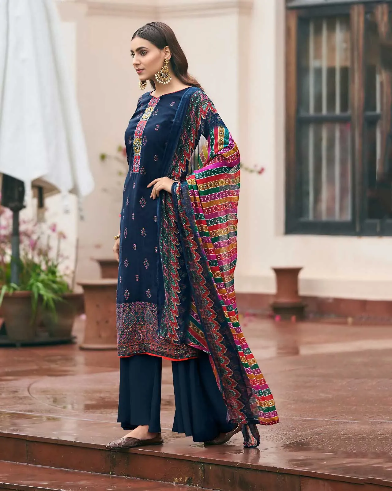 Viscose Silk Party Wear Blue Unstitched Suits Dress Material