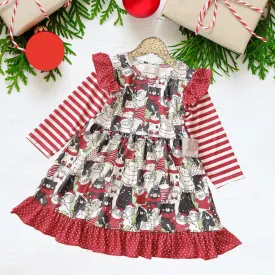 Winter Fun Girls Twirl Dresses - Red Cats