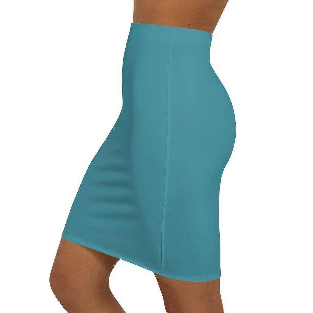 Womens Pencil Skirt, Aqua Green Stretch Mini