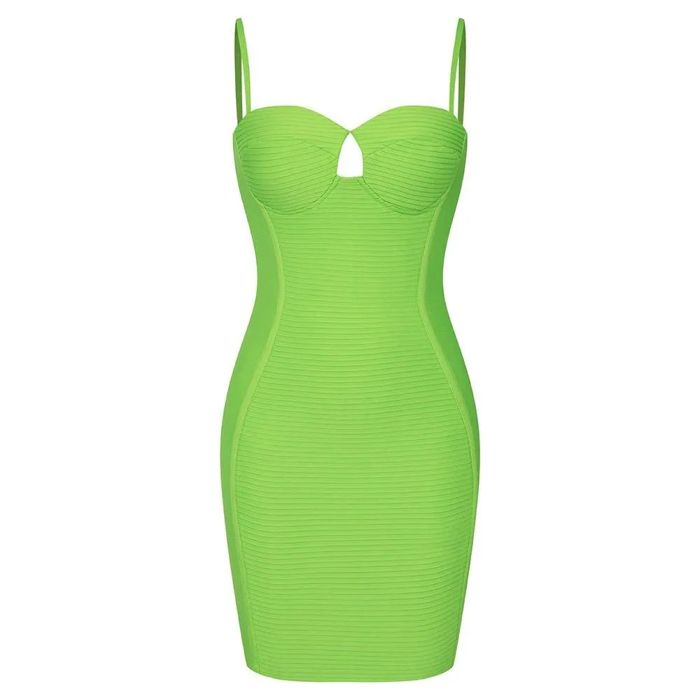 Women's Strappy Sleeveless Green Mini Bandage Dress - GFIT