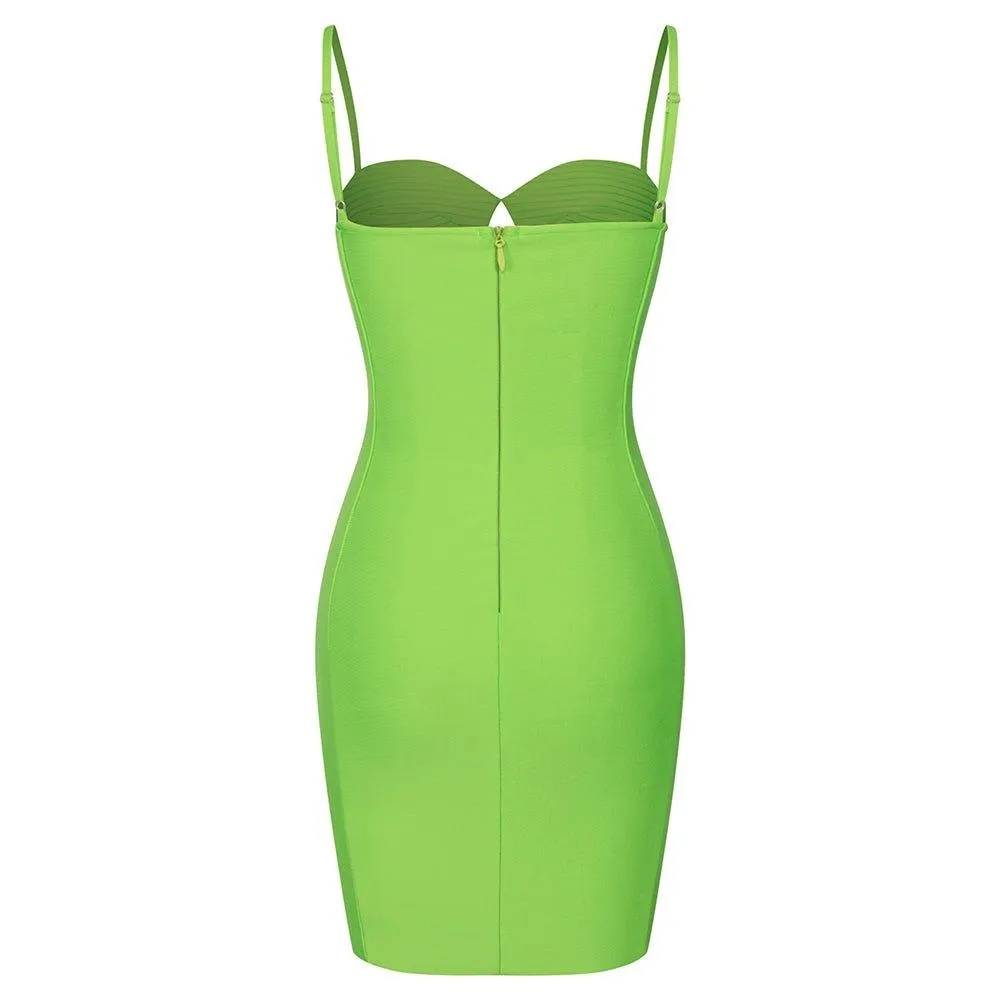 Women's Strappy Sleeveless Green Mini Bandage Dress - GFIT